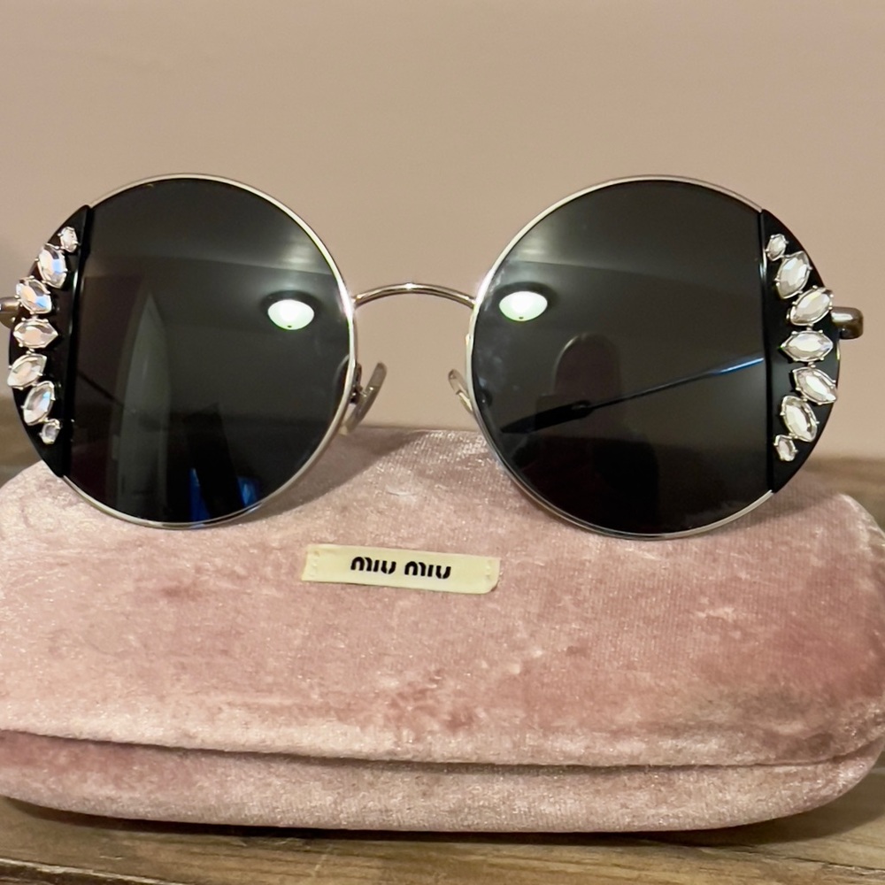 Miu Miu Silver Sunglasses with Crystal Accents